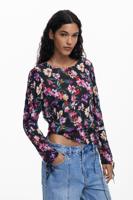 Plissé bloemenblouse - BLACK - XS