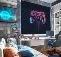 Blauwe en roze controle nerd rolgordijn