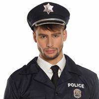 Carnaval verkleed Politie agent hoedje - blauw/zilver - voor volwassenen - Politie thema - thumbnail