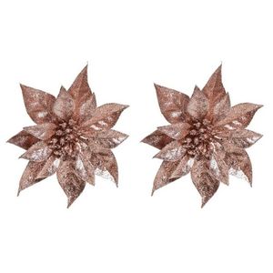 12x Kerstboomversiering bloem op clip oud roze kerstster 18 cm