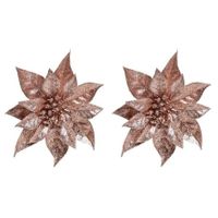 12x Kerstboomversiering bloem op clip oud roze kerstster 18 cm - thumbnail