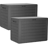 Prosperplast antraciet tuin kussen opbergbox - 2x - hout patroon - 190 liter - kunststof - Tuinopber