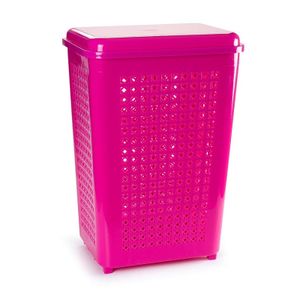 Grote wasmand met deksel van 50 liter in het fuchsia roze