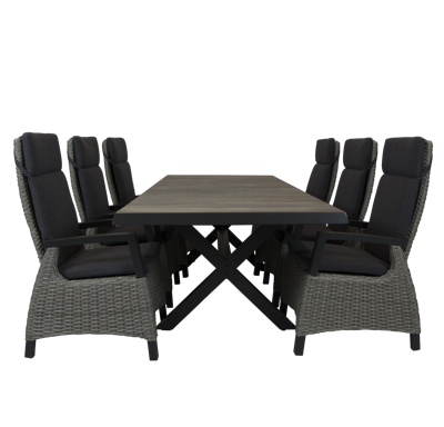 Qopps Ottowa uitschuif tafel 205/265 x 100 antraciet met Orlon verstelbare tuinstoel