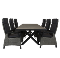 Qopps Ottowa uitschuif tafel 205/265 x 100 antraciet met Orlon verstelbare tuinstoel