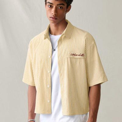 Bon&Bon Men's Striped Short Sleeve Shirt | Loose Fit Casual Blue Top Yellow / M