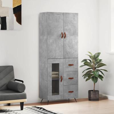 Hoge kast 69,5x34x180 cm bewerkt hout betongrijs
