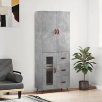Hoge kast 69,5x34x180 cm bewerkt hout betongrijs