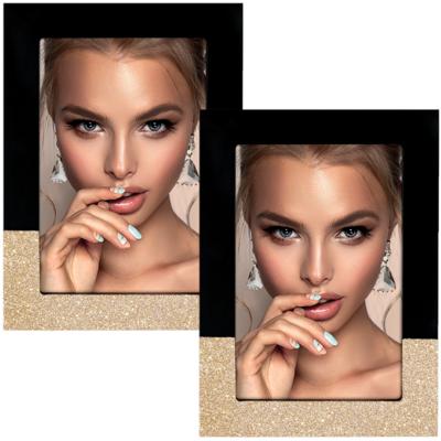 ZEP Fotolijstje - 2x stuks - zwart - goud/glitters - hout - foto 13 x 18 cm - woonaccessoires