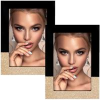 ZEP Fotolijstje - 2x stuks - zwart - goud/glitters - hout - foto 13 x 18 cm - woonaccessoires