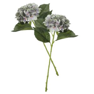 Kunstbloem Hortensia tak - 2x - lichtblauw - 51 cm - losse steel - Kunst zijdebloemen