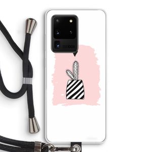 Zwart-wit cactus: Samsung Galaxy S20 Ultra Transparant Hoesje met koord