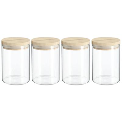 Secret de Gourmet Voorraadbus - 4x stuks - voorraadpot - 600 ml - glas met houten deksel