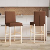 Barstoelen 2 st massief rubberhout en stof - thumbnail