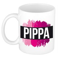 Naam cadeau mok / beker Pippa met roze verfstrepen 300 ml