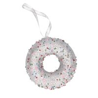 1x Kersthangers figuurtjes donut zilver met kraaltjes 10 cm