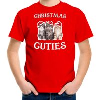 Kitten Kerst t-shirt / outfit Christmas cuties rood voor kinderen - thumbnail