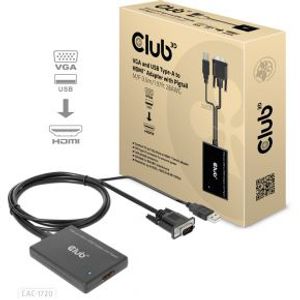 CLUB3D VGA and USB Type-A to HDMI Adapter with Pigtail M/F 0.6m/1.97ft 28AWG