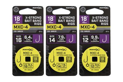 Fox Matrix MXC-4 Barbless X-Strong Bait Band Rigs 45cm 8st. Size 16 - 0,18 mm