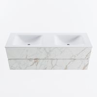 MONDIAZ VICA 140cm badmeubel onderkast Carrara 2 lades. Wastafel CLOUD dubbel 2 kraangaten, kleur Talc.