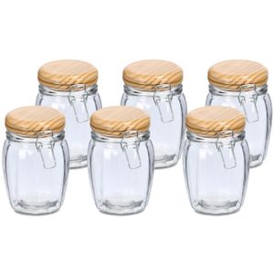 Voorraadpotten/bewaarpotten - 6x - 820 ml - glas - met beugelsluiting - D11 x H16 cm