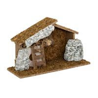 Lege kerststal - zonder figuren - L30,5 x B11,5 x H19 cm - hout/mos