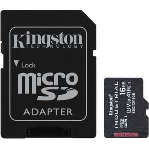 Kingston Industrial microSDHC 16GB geheugenkaart Incl. SD adapter, Klasse 10, UHS-I, U3, V30, A1