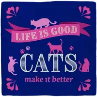 Plenty Gifts tegeltje keramiek cats 10x10cm blauw