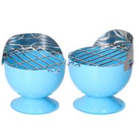 Excellent Houseware Asbak - Set van 2x stuks - in BBQ vorm - metaal - 12 cm - blauw - voor binnen /