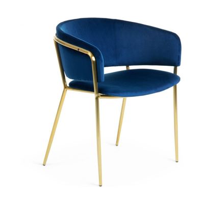 Kave Home Runnie eetkamerstoel Blauw poot goud