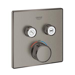 Inbouwkraan Grohe Grohtherm Smart Control Thermostaatkraan met 3-weg Omstelling Vierkant 3 Knop Hard Graphite Geborsteld