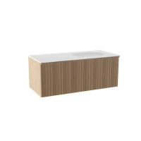 Balmani Forma zwevend badmeubel 120 x 55 cm naturel eiken met Tablo Oval asymmetrisch rechtse wastafel in solid surface mat wit, Verticale asymmetrische ronde ribbel - thumbnail