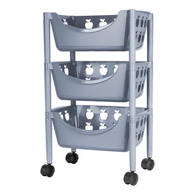 Keukentrolley met appelmotief - 3-laags - grijs - kunststof - 45 x 29,5 x 70,5 cm