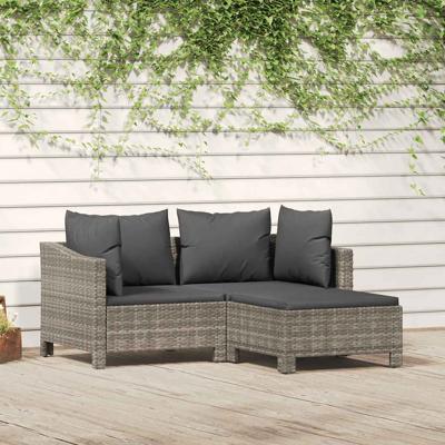 3-delige Loungeset met kussens poly rattan grijs