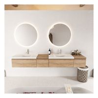 Mondiaz Bukla 240cm badmeubel met module 40 links kleur washed oak met 4 lades wastafel dubbel 2 kraangaten kleur talc