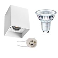 Opbouwspot Set - Pragmi Luxina Pro - GU10 Fitting - Opbouw Vierkant - Mat Wit - Verdiept - Kantelbaar - 90mm - Philips - CorePro 840 36D - 3.5W - Natuurlijk Wit 4000K