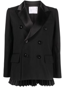 sacai blazer droit à détails plissés - Noir