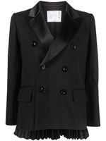 sacai blazer droit à détails plissés - Noir - thumbnail