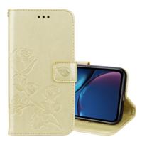 Rose reliëf horizontale Flip PU lederen case voor iPhone XR met houder & kaartsleuven & portemonnee (goud)