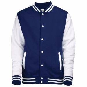 AWDis college jacket voor heren - blauw met wit - drukknopen - katoen/polyester