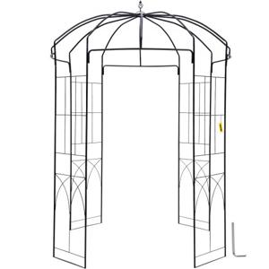 VEVOR vogelkooi tuin prieel 2,7 m x 2 m breed robuust smeedijzeren prieel huwelijksboog traliewerk voor het beklimmen van wijnstokken in de tuin gazon achtertuin patio zwart