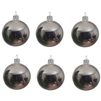 6x Glazen kerstballen glans zilver 8 cm kerstboom versiering/decoratie   - - thumbnail