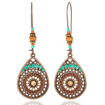 Dames druppel oorbellen Ibiza brons multicolor turquoise stenen