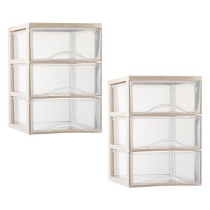 Ladeblokje/bureau organizer - 2x stuks - 3 lades - transparant/beige - L26 x B36 x H37 cm - plastic