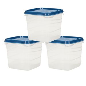 Voorraad/vershoudbakjes - 3x -transparant/blauw - kunststof - 0,3 liter - 11 x 9 cm