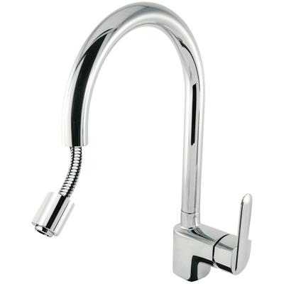 Keukenkraan Tres Top | Opbouw | 360° Draaibaar | Uitrekbare sproeier | Mengkraan | 1-hendel | Rond | Chroom