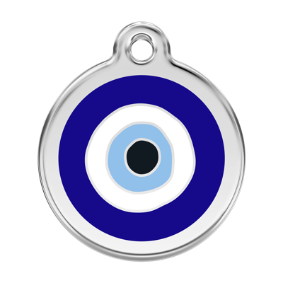 Evil Eye Navy roestvrijstalen hondenpenning large/groot dia. 3,8 cm - Reddingo