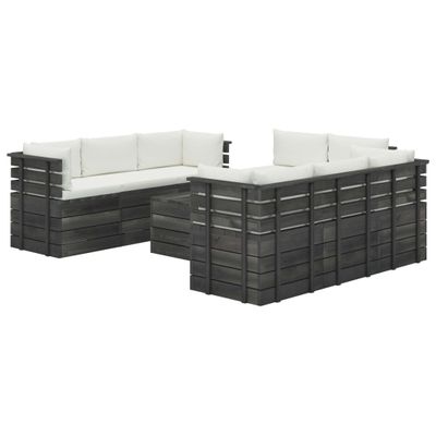 vidaXL 9-delige Loungeset met kussens pallet massief grenenhout