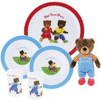 Serviesset - FUN HOUSE - LITTLE BROWN BEAR - Dinerbord Ø 22 cm, 2 soepborden Ø 16 cm, 2 glazen 220 ml en knuffel 18 cm