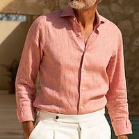 Voor heren linnen overhemd Zomer overhemd Strand Kleding Overhemd met knopen Normaal shirt Wit Blozend Roze Bruin Lange mouw Effen Revers Lente zomer Casual Dagelijks Kleding Lightinthebox - thumbnail